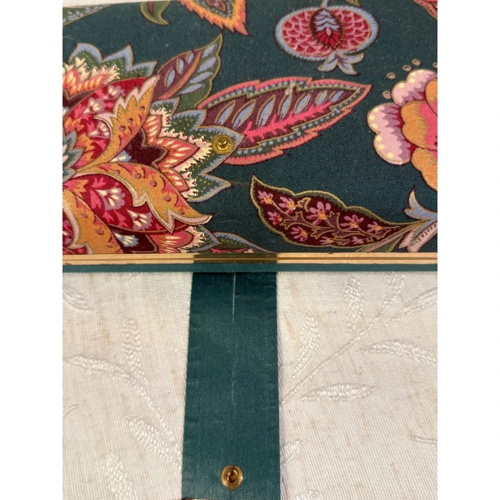 Vintage Floral Paisley Jewelry Travel Case Teal Burgundy Gold Tone Organizer